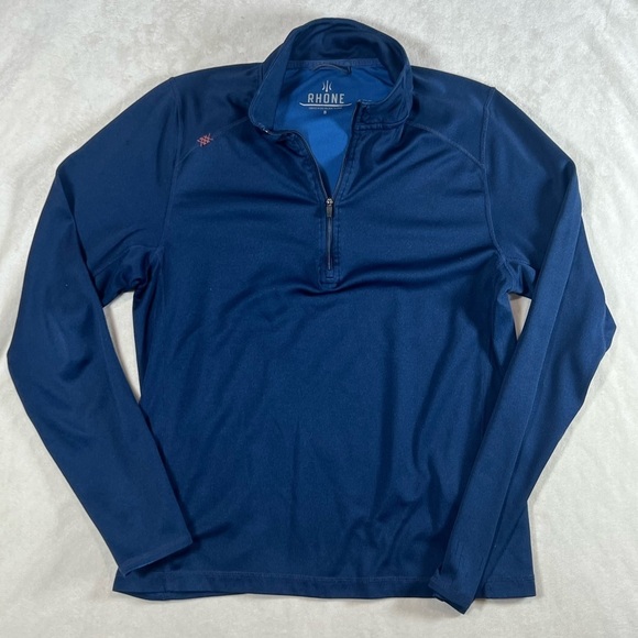 Rhone Small Performance Pullover Navy Quarter Zip 1/4 Zip Sweater Stretch Cotton - Picture 3 of 9